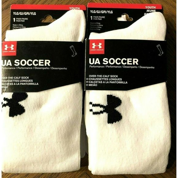Under Armour 1264788 100 Youth Lg 1-4 Soccer Over The Calf Socks 2 Pair White - Picture 1 of 1